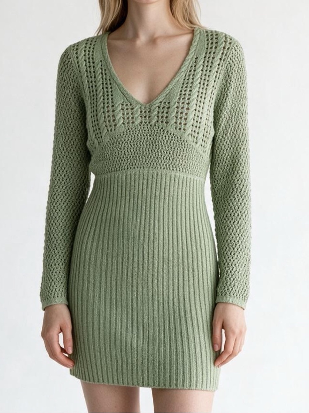 Zara Knit Ribbed Dress Green